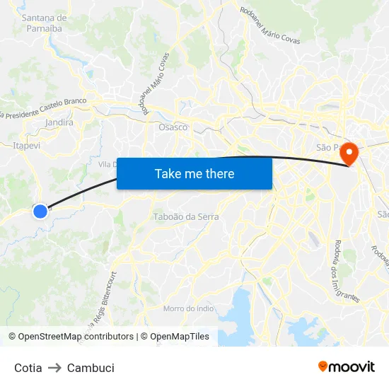 Cotia to Cambuci map