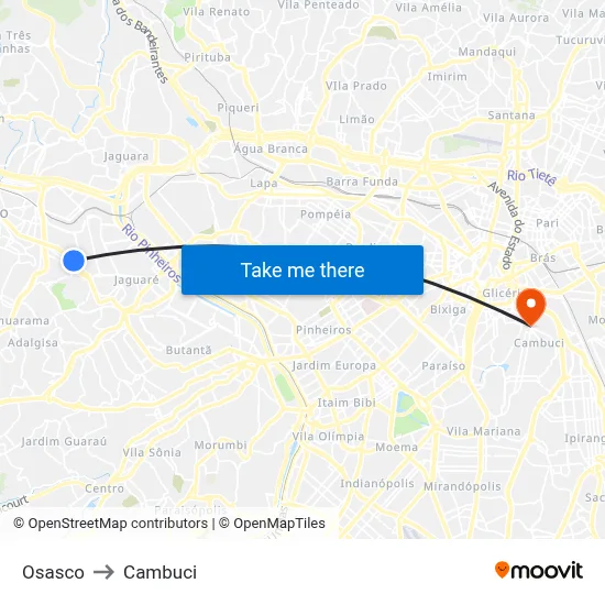 Osasco to Cambuci map