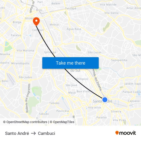 Santo André to Cambuci map