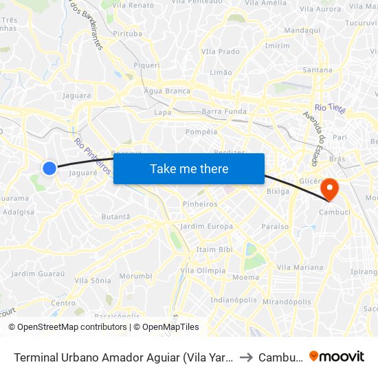 Terminal Urbano Amador Aguiar (Vila Yara) to Cambuci map