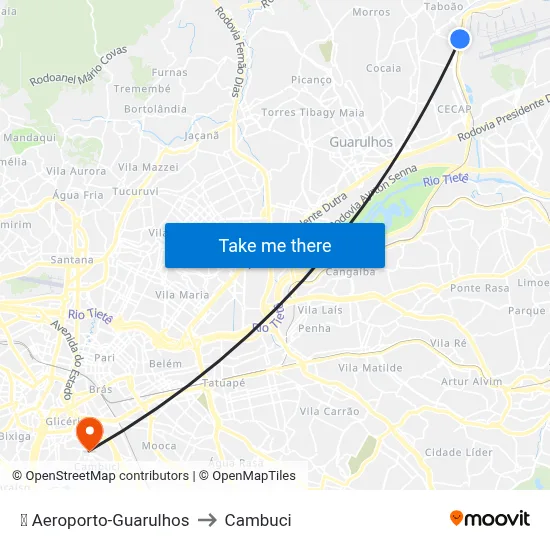✈️ Aeroporto-Guarulhos to Cambuci map