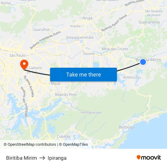 Biritiba Mirim to Ipiranga map