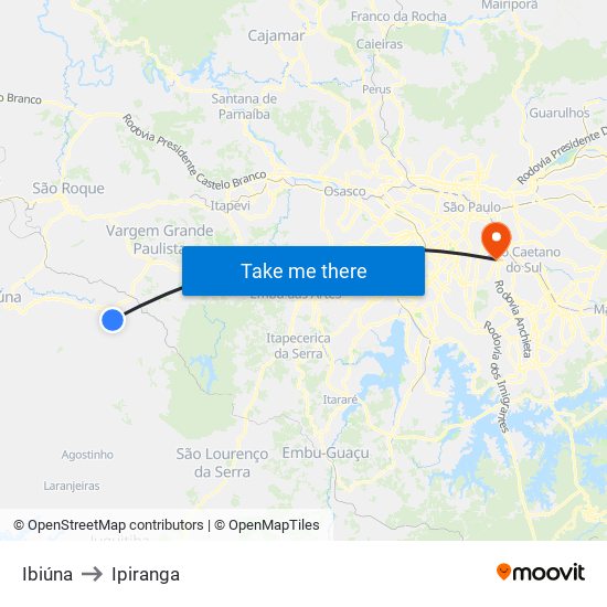 Ibiúna to Ipiranga map