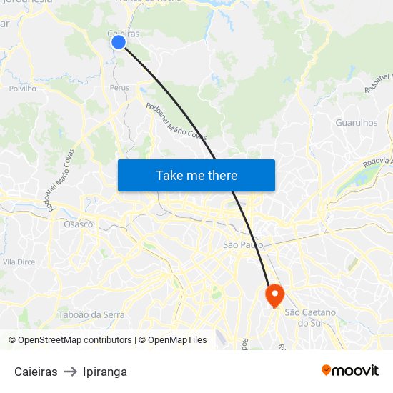 Caieiras to Ipiranga map