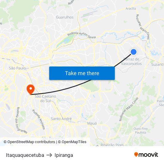 Itaquaquecetuba to Ipiranga map