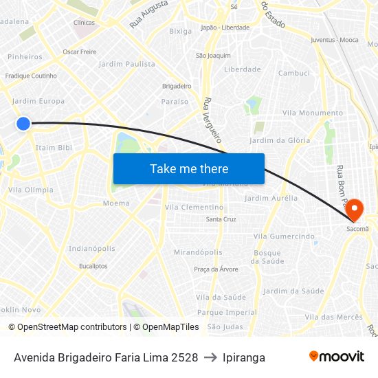 Avenida Brigadeiro Faria Lima 2528 to Ipiranga map