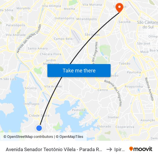 Avenida Senador Teotônio Vilela - Parada Rodrigues Vilares C/B to Ipiranga map