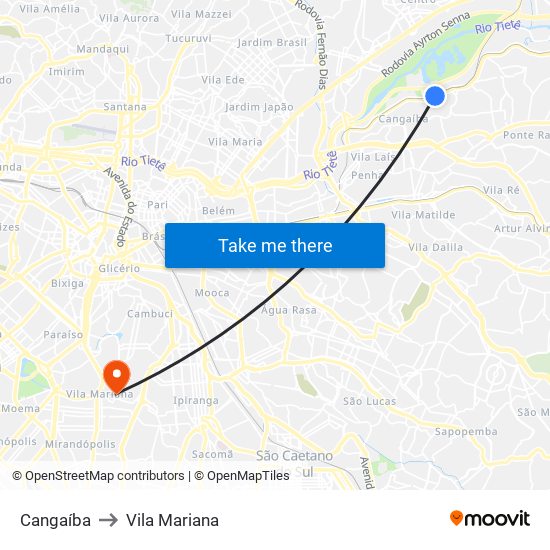 Cangaíba to Vila Mariana map