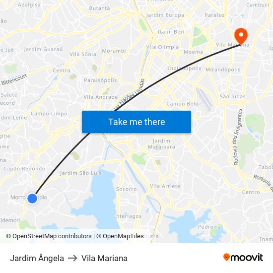 Jardim Ângela to Vila Mariana map