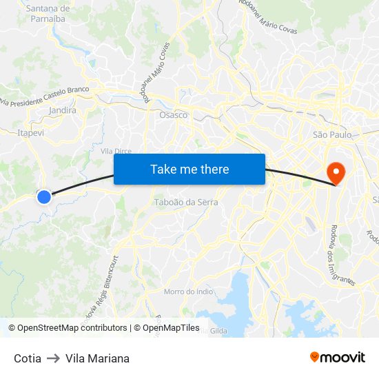 Cotia to Vila Mariana map