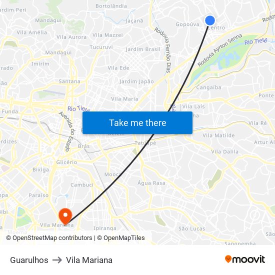 Guarulhos to Vila Mariana map