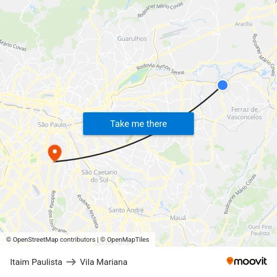 Itaim Paulista to Vila Mariana map