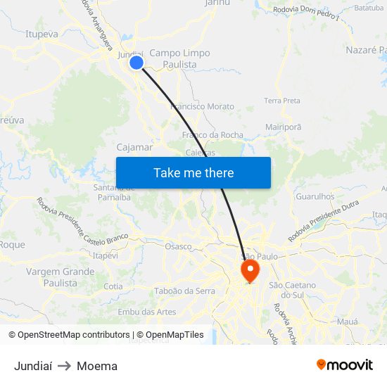 Jundiaí to Moema map
