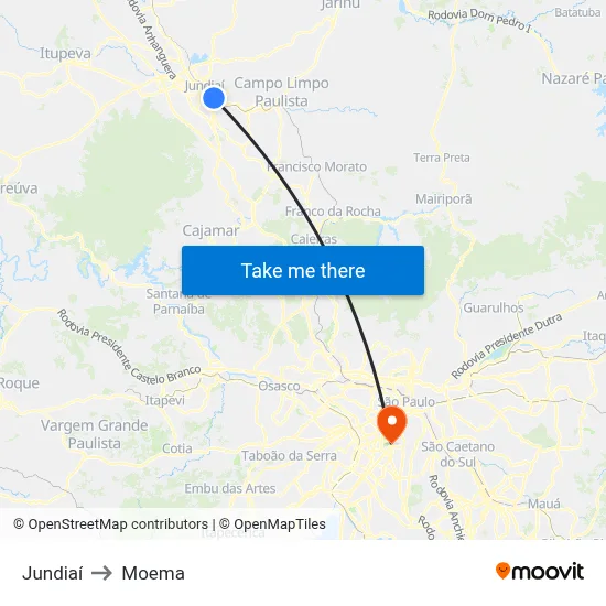 Jundiaí to Moema map
