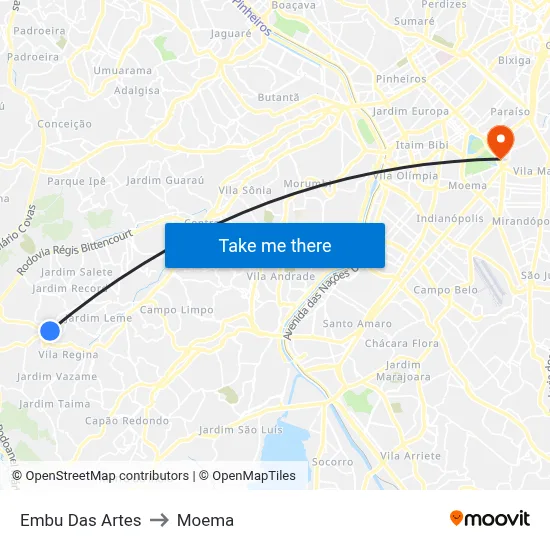 Embu Das Artes to Moema map