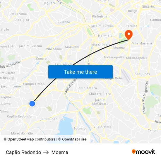 Capão Redondo to Moema map