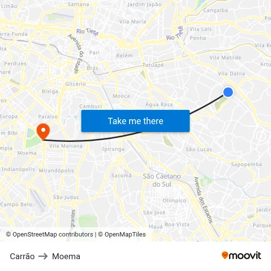 Carrão to Moema map