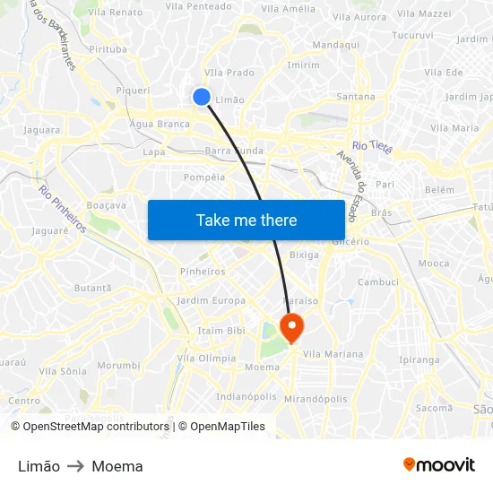 Limão to Moema map