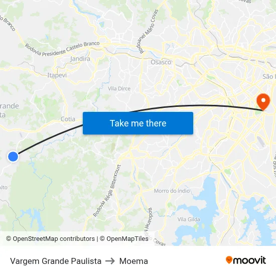 Vargem Grande Paulista to Moema map