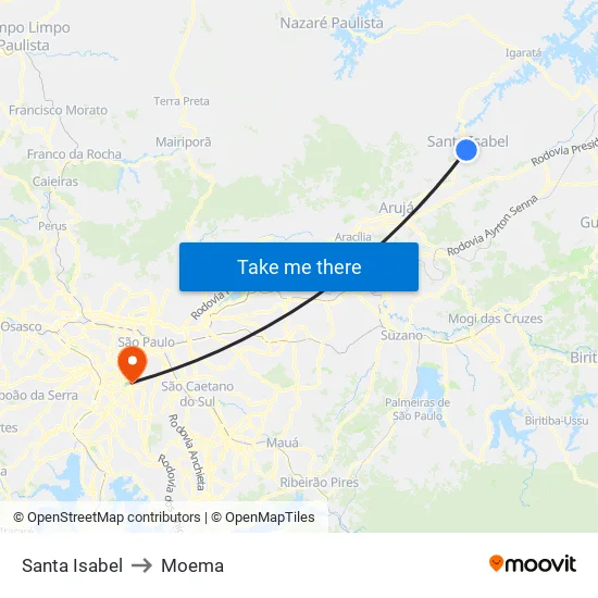 Santa Isabel to Moema map