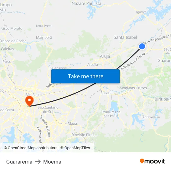 Guararema to Moema map