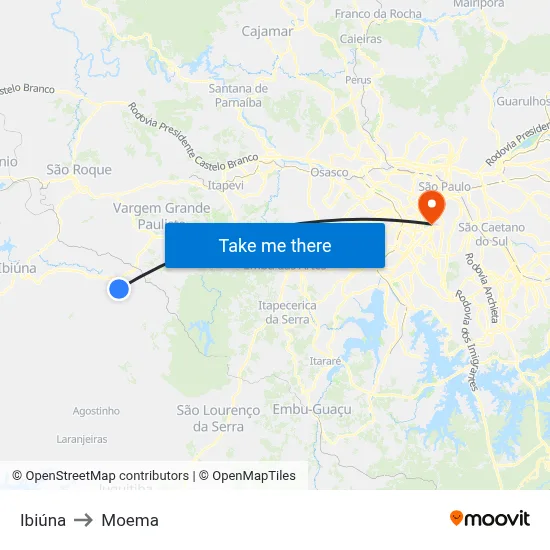 Ibiúna to Moema map