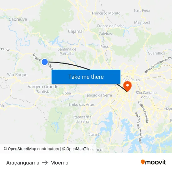 Araçariguama to Moema map