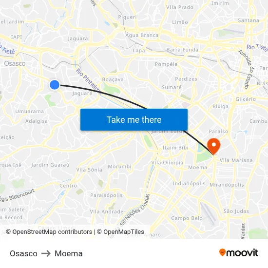 Osasco to Moema map