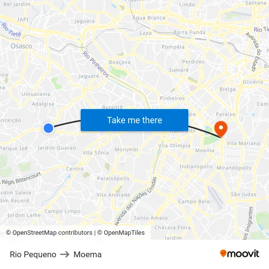 Rio Pequeno to Moema map