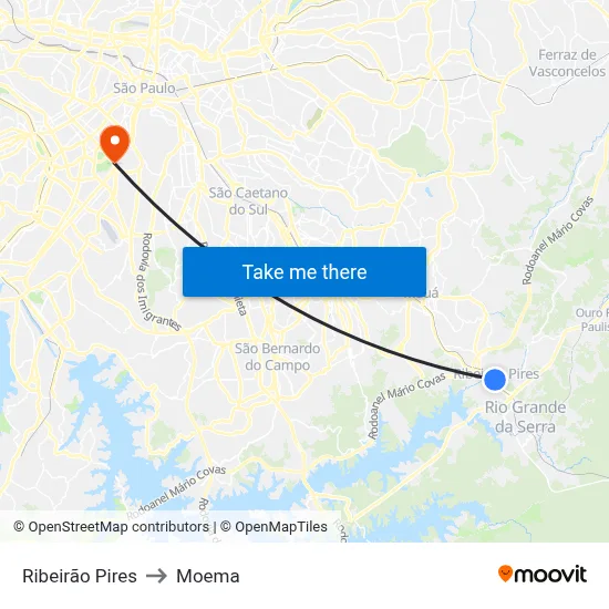 Ribeirão Pires to Moema map