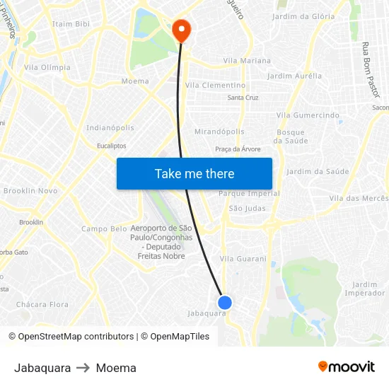Jabaquara to Moema map