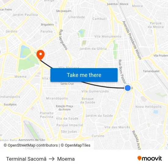 Terminal Sacomã to Moema map