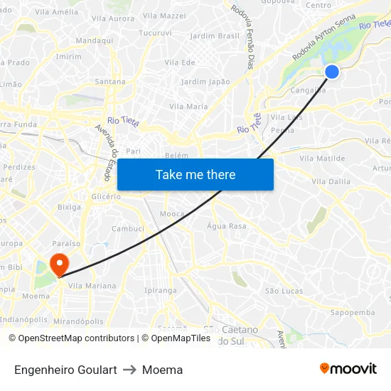 Engenheiro Goulart to Moema map
