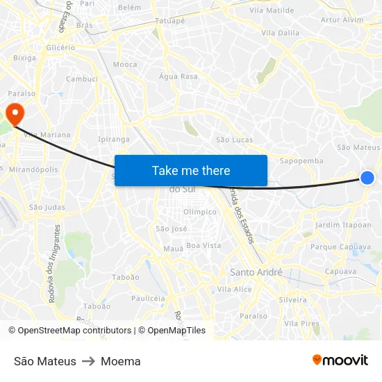 São Mateus to Moema map