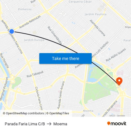 Parada Faria Lima C/B to Moema map