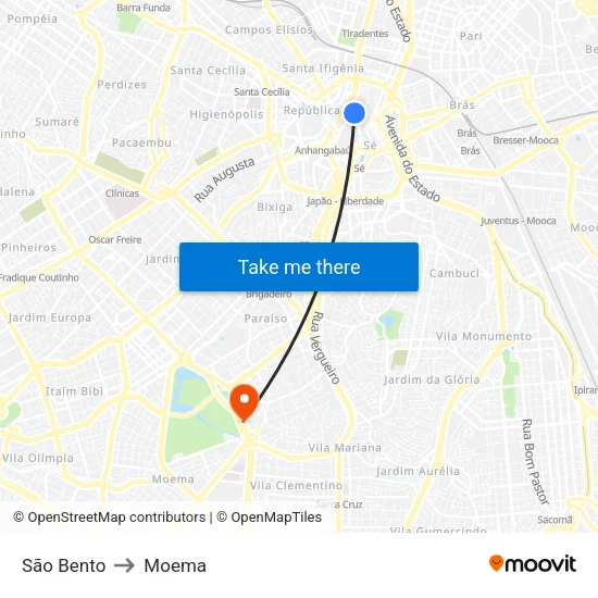 São Bento to Moema map
