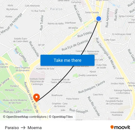 Paraíso to Moema map