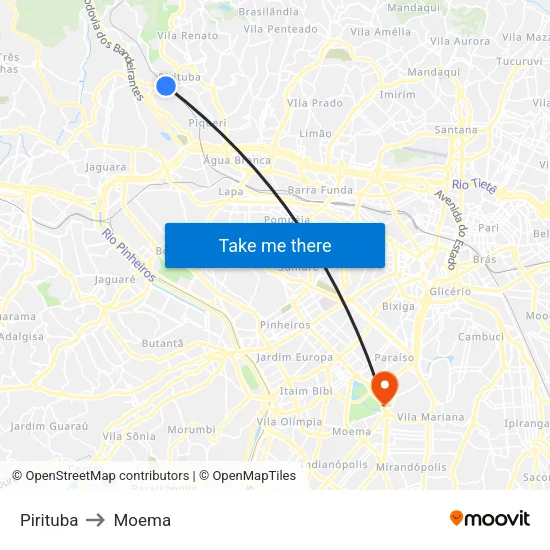 Pirituba to Moema map