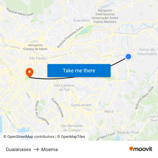 Guaianases to Moema map