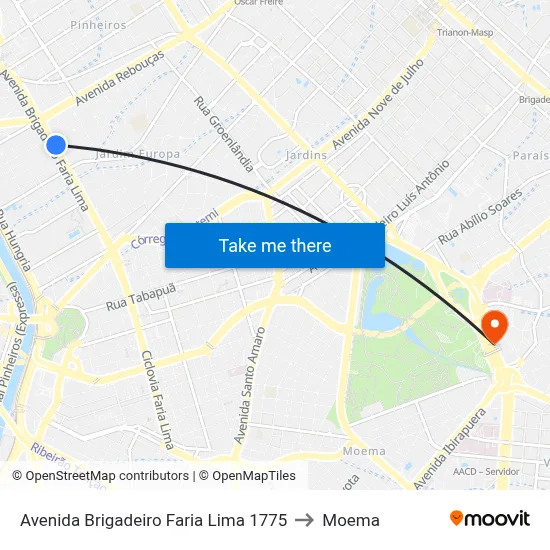Avenida Brigadeiro Faria Lima 1775 to Moema map