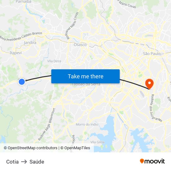 Cotia to Saúde map