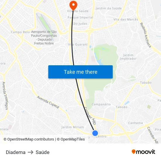 Diadema to Saúde map