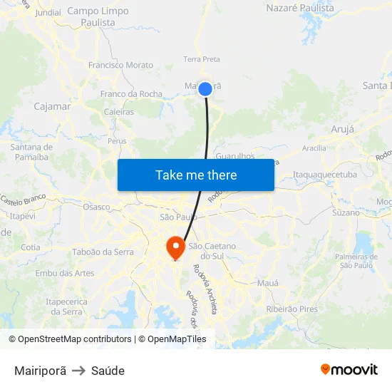Mairiporã to Saúde map