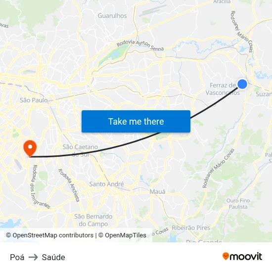 Poá to Saúde map