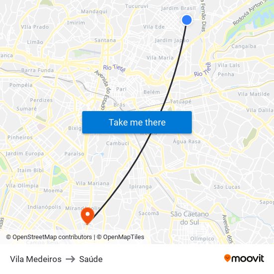 Vila Medeiros to Saúde map