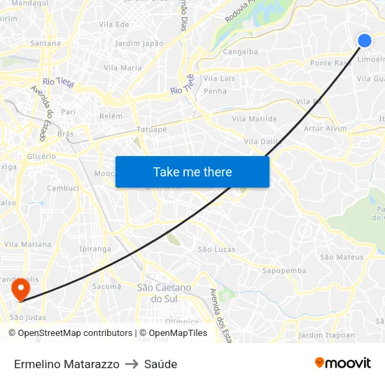 Ermelino Matarazzo to Saúde map
