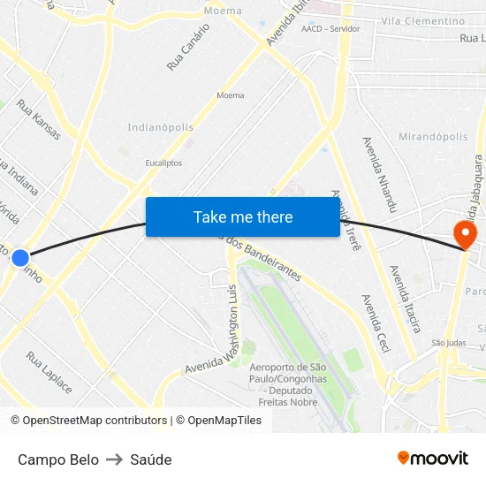 Campo Belo to Saúde map