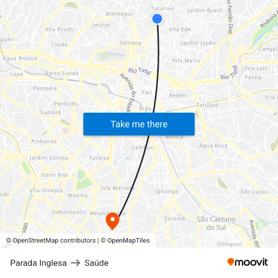 Parada Inglesa to Saúde map