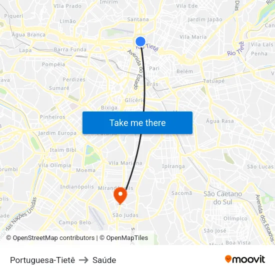 Portuguesa-Tietê to Saúde map