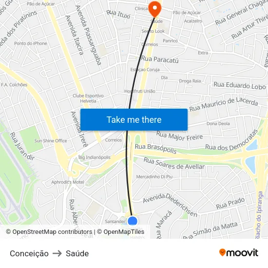 Conceição to Saúde map